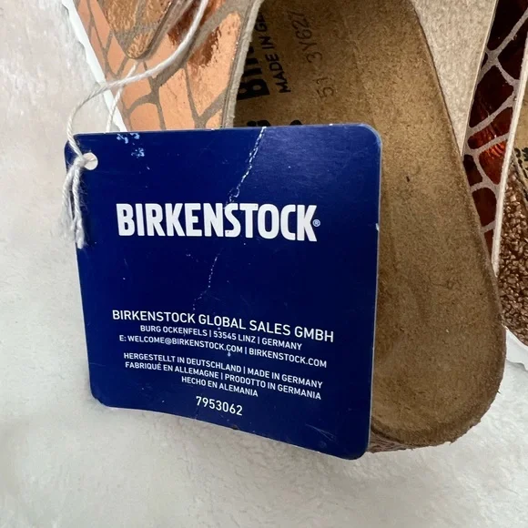 Birkenstock Arizona Sandals 37 Womens US 6/6.5 Gator Gleam Copper Buckle Strap - Picture 8 of 9